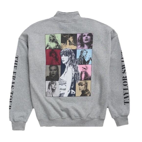 Taylor‎ Swift The Eras Tour Sweatshirt Womens Large Gray Fleece Graphic 1/4 Zip - Picture 1 of 10